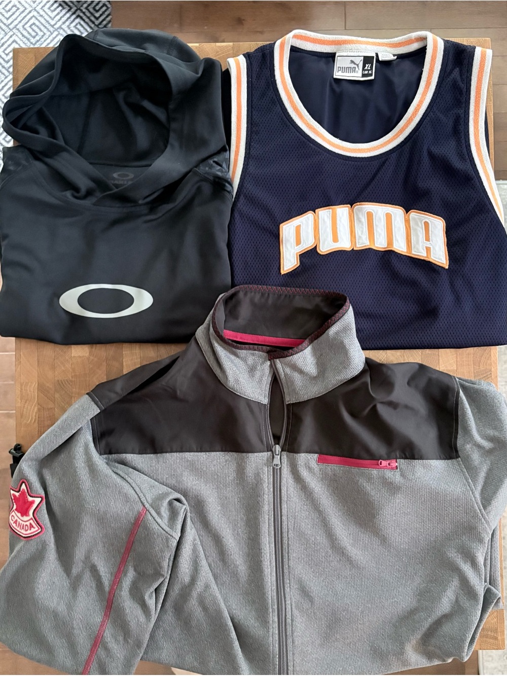 Puma Navy & Orange tank top jersey, Oakley hoody, second skin Canada zip up